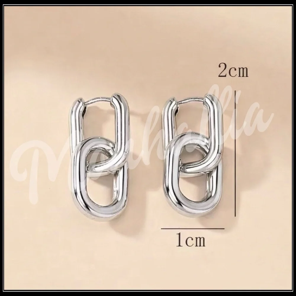 New Polished Silver Double Link Power Hoop Earrings - Women Jewelry